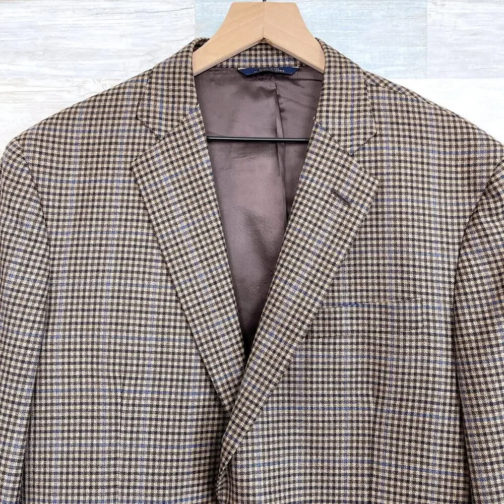 Brooks Brothers 1818 SaxXon Madison Sport Coat Brown Plaid Wool USA Mens 41R